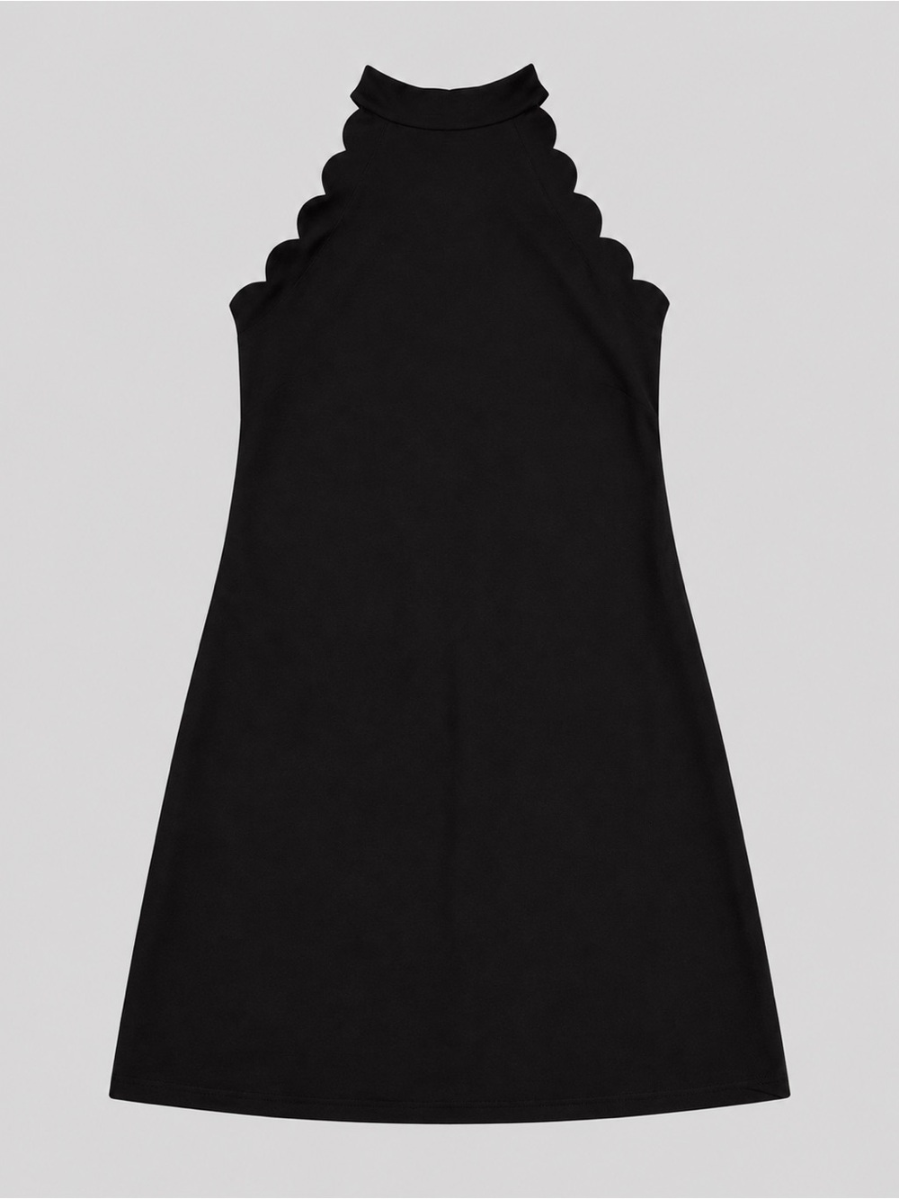 Scalloped Halter Mini Dress - Black